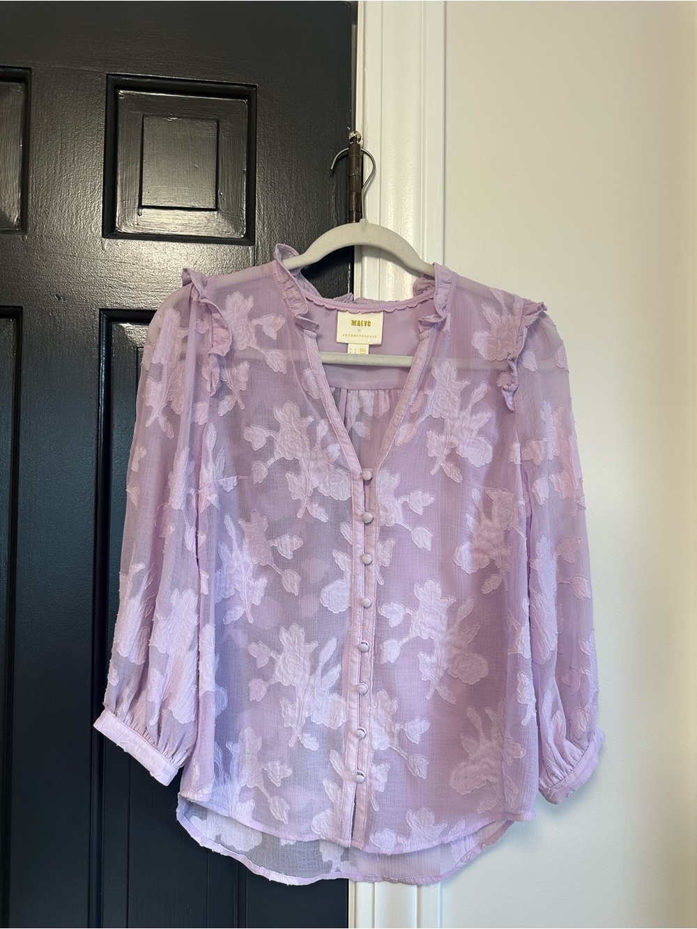 Anthropologie Maeve Mallory Lace Blouse Lilac Purple Ruffle Top S - Picture 4 of 11